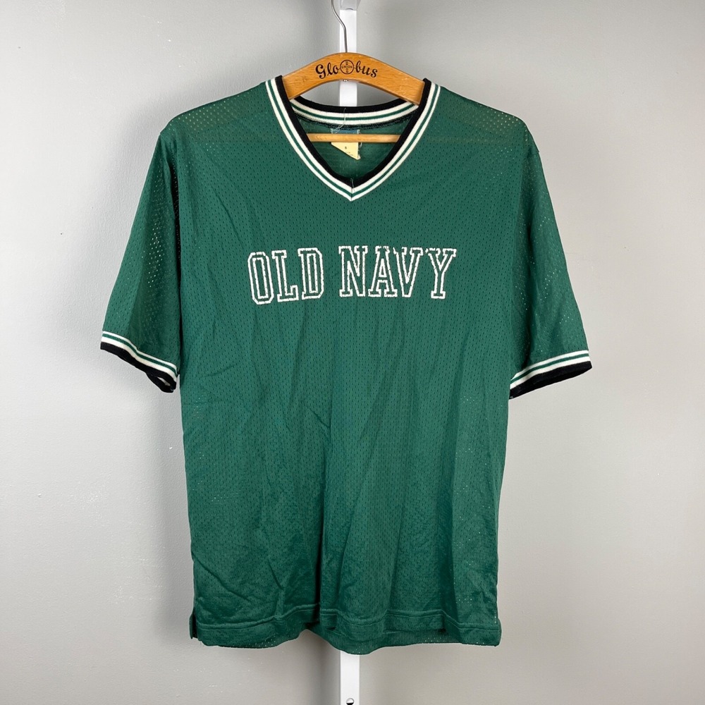 Old Navy Sports Jersey Shirt Vintage Y2K Mens Small Green Graphic Logo Nylon